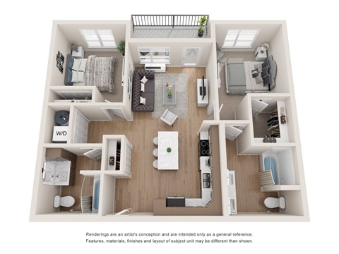 Floor plan for 2 beds, 2 baths, 915 sqft